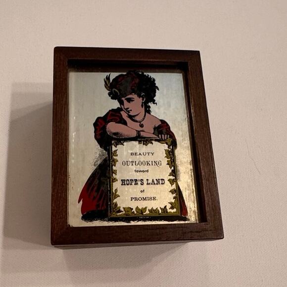Vintage Mirror Music Box Made in Japan w/Quote 4"x3" Wood - Picture 1 of 10